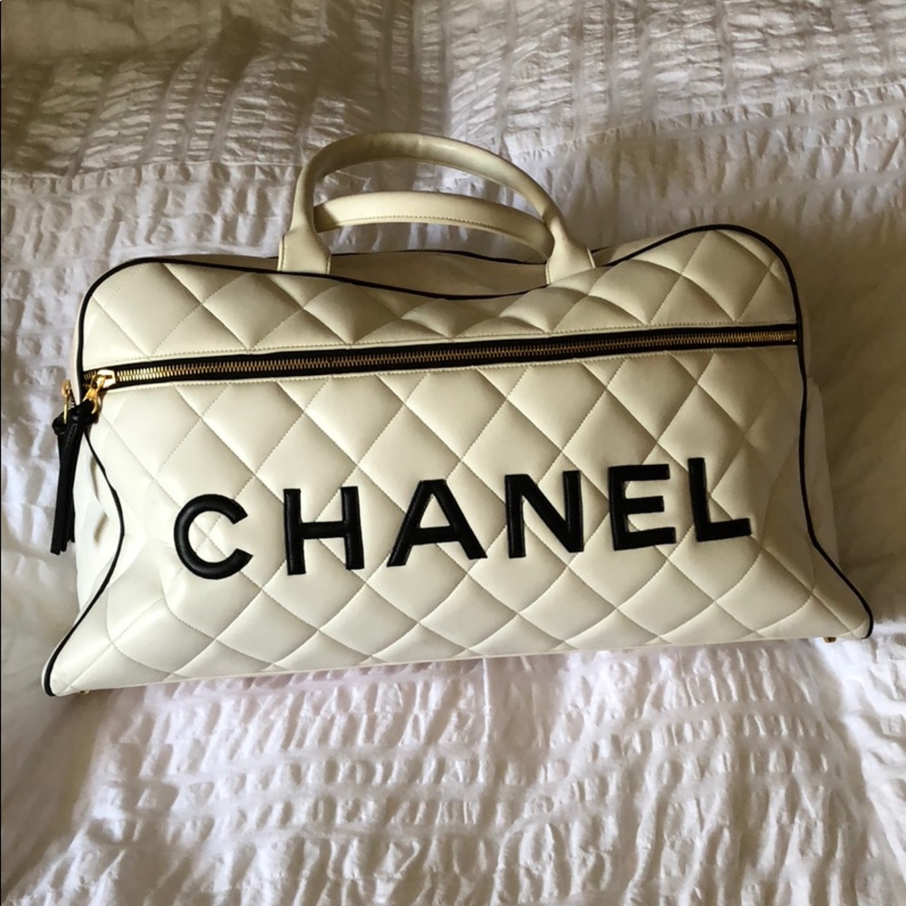 CHANEL Leather Duffel Travel Bag